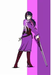 Size: 1768x2544 | Tagged: artist:danecelestia, boots, clothes, crossover, derpibooru import, dress, high heels, human, humanized, looking at you, monocle, purple, rwby, safe, solo, sword, twilight sparkle, twilight sparkle (alicorn), weapon