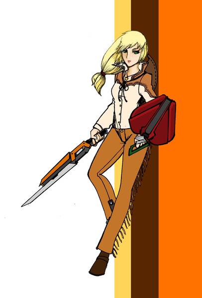 Size: 1610x2379 | Tagged: applejack, artist:danecelestia, boots, crossover, derpibooru import, gun, human, humanized, rwby, safe, shield, solo, sword, weapon