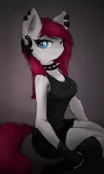 Size: 601x1004 | Tagged: safe, artist:ninjapony, derpibooru import, oc, unofficial characters only, anthro, anthro oc, choker, ear piercing, earring, looking at you, piercing, sitting, solo, spiked choker