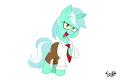 Size: 1117x716 | Tagged: safe, artist:fedumedu, artist:isaiahdjkim, derpibooru import, lyra heartstrings, pony, unicorn, clothes, necktie, pants, shirt, simple background, solo, transparent background