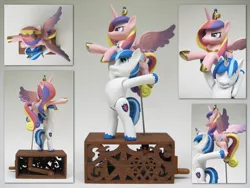 Size: 2272x1704 | Tagged: artist:renegadecow, automaton, craft, custom, derpibooru import, epic wife tossing, fastball special, princess cadance, safe, sculpture, shining armor, woodwork