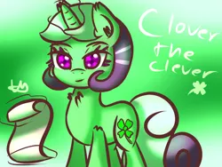 Size: 800x600 | Tagged: artist:wolfy-pony, bedroom eyes, clover the clever, derpibooru import, fluffy, levitation, magic, safe, scroll, smiling, solo, telekinesis