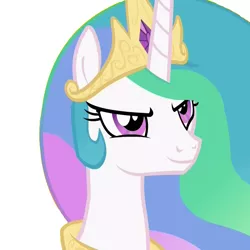 Size: 600x600 | Tagged: safe, derpibooru import, screencap, princess celestia, alicorn, pony, twilight's kingdom, ethereal mane, female, flowing mane, looking at someone, mare, multicolored mane, purple eyes, simple background, smiling, smirk, smuglestia, solo, transparent background, vector