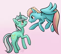 Size: 3000x2641 | Tagged: safe, artist:starshinefox, derpibooru import, lyra heartstrings, oc, oc:dawn seeker, pegasus, pony, unicorn, fanfic, blushing, canon x oc, contest entry, dash of humanity, male, shipping, straight