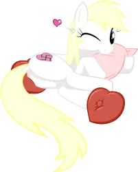 Size: 2417x3000 | Tagged: safe, artist:accu, artist:mysticalpha, derpibooru import, edit, oc, oc:aryanne, unofficial characters only, earth pony, pony, aryanbetes, bed, biting, blonde, cute, dock, heart, hug, looking at you, nazi, nom, pillow, plot, romantic, side, smiling, solo, swastika, wink