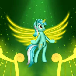 Size: 3000x3000 | Tagged: safe, artist:rainbowjet, derpibooru import, lyra heartstrings, artificial wings, augmented, magic, magic wings, solo, wings