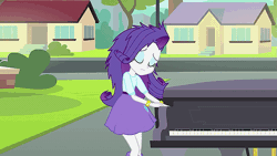 Size: 883x497 | Tagged: safe, derpibooru import, screencap, rarity, equestria girls, player piano, rainbow rocks, animated, beautiful, blinking, boots, bracelet, clothes, cute, fabulous, female, flirting, gif, hairpin, high heel boots, jewelry, lidded eyes, messy hair, piano, raribetes, shoes, skirt, solo