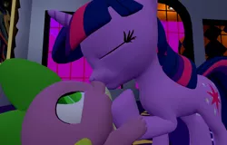 Size: 1600x1024 | Tagged: safe, artist:viranimation, derpibooru import, spike, twilight sparkle, 3d, female, gmod, kissing, lips, male, shipping, straight, twispike