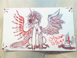 Size: 820x615 | Tagged: safe, artist:xshadowboltx, derpibooru import, oc, oc:crimson wing, unofficial characters only, alicorn, pony, alicorn oc, bone, skull, solo, traditional art