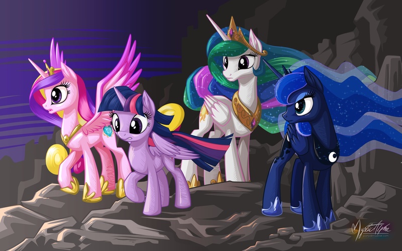 Size: 2560x1600 | Tagged: safe, artist:mysticalpha, derpibooru import, princess cadance, princess celestia, princess luna, twilight sparkle, twilight sparkle (alicorn), alicorn, pony, alicorn tetrarchy, female, mare, wallpaper