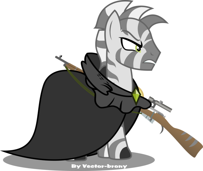Size: 3833x3227 | Tagged: artist:vector-brony, cloak, clothes, derpibooru import, fallout equestria, fallout equestria: project horizons, fanfic art, fusion, gun, oc, oc:lancer, oc:lancer the zebra (project horizons), rifle, safe, simple background, solo, transparent background, unofficial characters only, vector, weapon, zebra, zebra oc