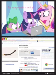 Size: 762x1024 | Tagged: advertisement, artist:dm29, comic, computer, derpibooru import, ebay, edit, german, laptop computer, match, princess cadance, safe, spike, trio, twilight's ad, twilight sparkle