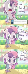 Size: 1100x2850 | Tagged: safe, artist:spikedmauler, derpibooru import, sweetie belle, ask, baking, blushing, cafe, comic, cute, diasweetes, glass, go ask sweetie belle, solo, straw, table, tumblr