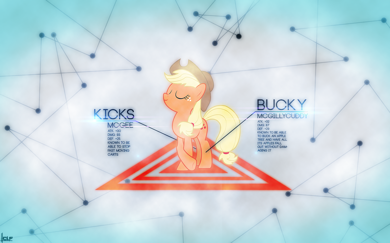 Size: 1440x900 | Tagged: applejack, artist:chaoticlightfixtures, artist:noirpony, bucky mcgillicutty, dead source, derpibooru import, kicks mcgee, pose, roleplaying, safe, solo, stats, vector, wallpaper