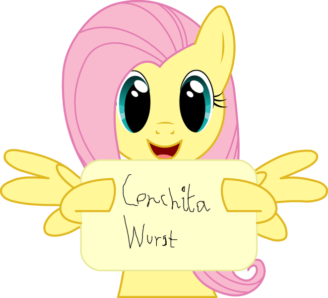 Size: 1596x1448 | Tagged: safe, derpibooru import, fluttershy, conchita wurst, solo