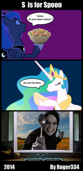 Size: 944x1945 | Tagged: artist:roger334, comic, crossover, derpibooru import, dialogue, ginosaji, princess celestia, princess luna, safe, the horribly slow murderer with the extremely inefficient weapon