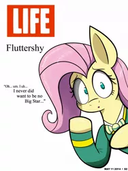 Size: 900x1200 | Tagged: artist:heir-of-rick, filli vanilli, flutterguy, fluttershy, life, magazine cover, parody, ponytones outfit, safe, solo