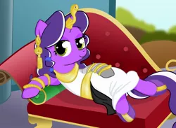 Size: 1052x768 | Tagged: artist:ohohokapi, clothes, derpibooru import, dress, egyptian, fainting couch, oc, oc:purple tinker, safe, solo, unofficial characters only