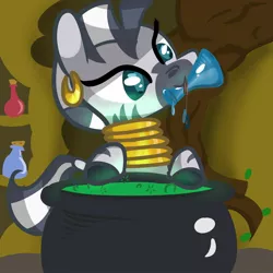 Size: 1280x1280 | Tagged: artist:nekosnicker, cauldron, derpibooru import, potion, safe, solo, zebra, zecora