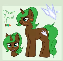 Size: 650x630 | Tagged: safe, artist:lulubell, derpibooru import, oc, oc:charm jewel, unofficial characters only, pony, unicorn, female, mare, reference sheet