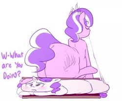 Size: 800x666 | Tagged: artist:secretgoombaman12345, derpibooru import, diamond tiara, fat, flattened, imminent vore, impossibly large butt, marshmallow, original species, plot, safe, s'mores, sweetie belle, sweetie belle is a marshmallow too