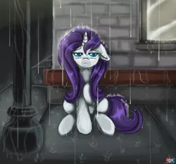 Size: 1435x1337 | Tagged: safe, artist:blazehart96, derpibooru import, rarity, rarity takes manehattan, rain, sad, scene interpretation, solo