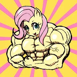 Size: 800x800 | Tagged: anthro, artist:tengami, derpibooru import, fetish, fluttershy, muscle fetish, muscles, muscleshy, pixiv, safe, solo, topless