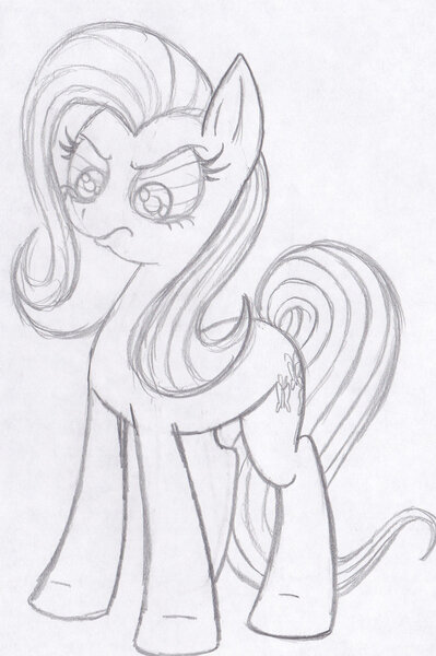 Size: 900x1355 | Tagged: safe, artist:redfirestar, derpibooru import, fluttershy, angry, monochrome, solo