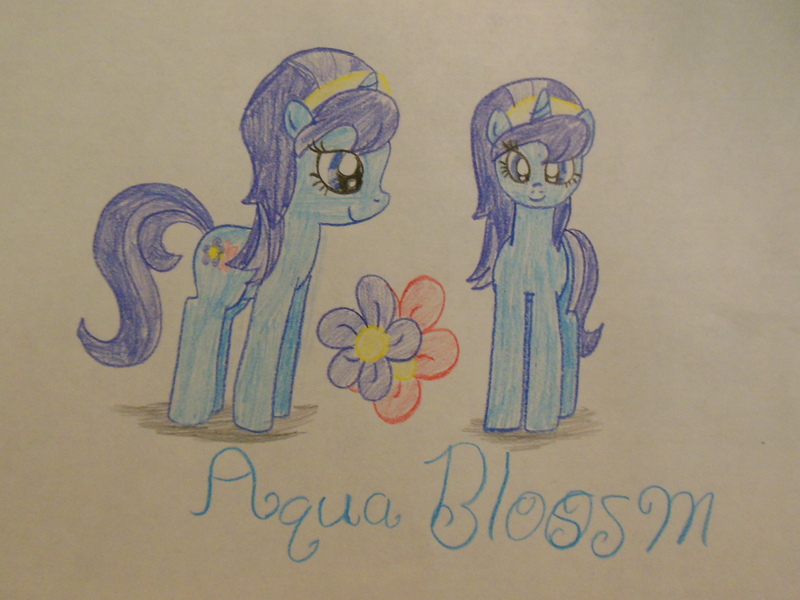 Size: 3648x2736 | Tagged: safe, artist:berrypunchrules, derpibooru import, aqua blossom, ponified, pony, unicorn, equestria girls, background character, background human, colored, cutie mark, equestria girls ponified, fashionista, flower, traditional art