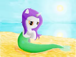 Size: 1600x1200 | Tagged: artist needed, safe, derpibooru import, oc, unofficial characters only, mermaid, merpony, pony, unicorn, beach, female, lens flare, mare, outdoors, scales, solo