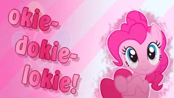 Size: 1920x1080 | Tagged: artist:joolzanfire, artist:saturdaymorningproj, cute, cutie mark, derpibooru import, looking at you, okie doki loki, pinkie pie, quote, safe, smiling, solo, vector, wallpaper