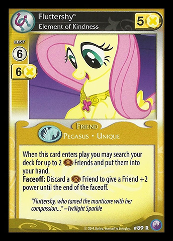 Size: 344x480 | Tagged: canterlot nights, ccg, derpibooru import, element of kindness, enterplay, fluttershy, mlp trading card game, safe, solo, yellow