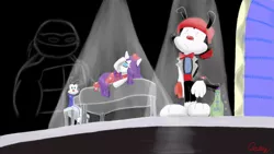 Size: 960x540 | Tagged: safe, artist:t-b0, derpibooru import, rarity, animaniacs, clothes, crossover, dress, piano, raphael, teenage mutant ninja turtles, wakko warner, yakko warner