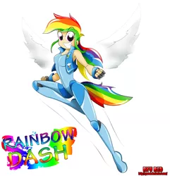 Size: 3189x3307 | Tagged: artist:ryured, bodysuit, derpibooru import, human, humanized, rainbow dash, safe, solo, tailed humanization, winged humanization