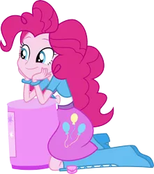 Size: 5000x5657 | Tagged: safe, artist:missbeigepony, derpibooru import, pinkie pie, equestria girls, pinkie on the one, rainbow rocks, .svg available, absurd resolution, balloon, boots, bracelet, bucket, clothes, crush, cute, diapinkes, high heel boots, jewelry, kneeling, leaning, simple background, skirt, smiling, solo, transparent background, vector