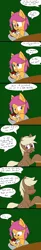 Size: 800x4855 | Tagged: safe, artist:jake heritagu, derpibooru import, scootaloo, oc, oc:lightning blitz, oc:sandy hooves, earth pony, pegasus, pony, comic:ask motherly scootaloo, baby, baby bottle, baby pony, bottle, colt, comic, dialogue, female, green background, hairpin, holding a pony, male, mare, milk, mother and son, motherly scootaloo, offspring, parent:rain catcher, parent:scootaloo, parents:catcherloo, simple background, speech bubble, sweatshirt, tumblr