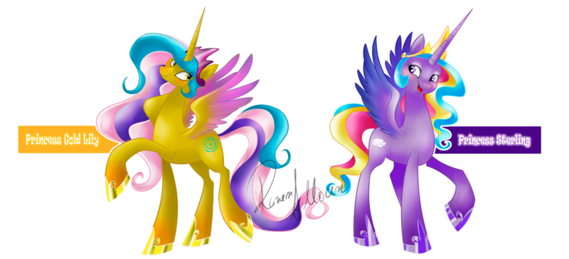 Size: 1280x584 | Tagged: safe, artist:allocen, derpibooru import, princess gold lily, princess sterling, alicorn, pony, rainbow power, rainbow power-ified