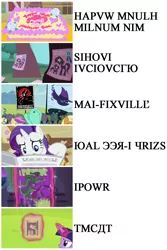 Size: 1000x1500 | Tagged: safe, derpibooru import, screencap, apple cobbler, lavender fritter, lemon hearts, lyra heartstrings, mane-iac, mare do well, rainbowshine, rarity, twilight sparkle, twilight sparkle (alicorn), twinkleshine, violet fritter, alicorn, pony, party of one, ponyville confidential, power ponies (episode), sisterhooves social, the mysterious mare do well, trade ya, apple family member, comic book, female, foal free press, hapvw mnulh milnum nim, mare, sihovi, written equestrian