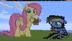 Size: 1366x768 | Tagged: derpibooru import, fluttershy, minecraft, minecraft pixel art, oc, oc:blue eyes, pixel art, safe