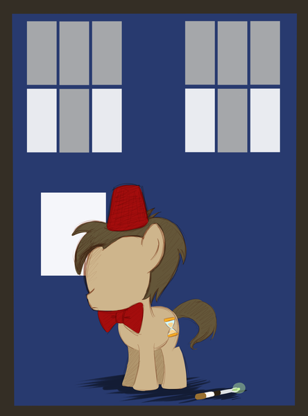 Size: 2000x2700 | Tagged: safe, artist:pimander1446, derpibooru import, doctor whooves, time turner, bowtie, crossover, doctor who, eleventh doctor, fez, hat, solo, sonic screwdriver, tardis