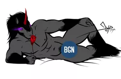 Size: 1024x667 | Tagged: anthro, artist:bgn, censored, derpibooru import, king hunkbra, king sombra, male, nipples, nudity, pubic hair, rose, solo, solo male, stupid sexy sombra, suggestive, unshorn fetlocks, watermark