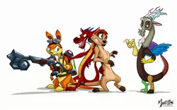 Size: 2560x1600 | Tagged: artist:mysticalpha, crossover, daxter, derpibooru import, discord, draconequus, dragon, jak and daxter, meerkat, mulan, mushu, safe, the lion king, timon, wallpaper