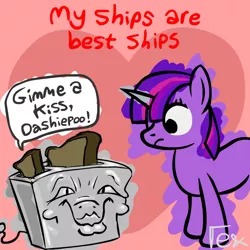 Size: 800x800 | Tagged: safe, artist:texpac, derpibooru import, twilight sparkle, crack shipping, face toaster, shipping, toaster