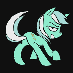 Size: 560x560 | Tagged: suggestive, artist:isaiahdjkim, derpibooru import, lyra heartstrings, pony, unicorn, fanfic:anthropology, animated, black background, butt shake, female, flank spin, grin, gritted teeth, looking at you, looking back, looking back at you, mare, plot, simple background, smiling, solo, solo female, swish, tail twirl, twerking, youtube link