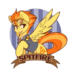 Size: 3500x3500 | Tagged: safe, artist:spittfireart, derpibooru import, spitfire, pegasus, pony, abstract background, clothes, cute, cutefire, female, mare, old banner, solo, spread wings, sunglasses, uniform, wings