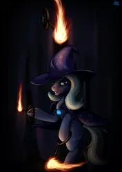 Size: 752x1063 | Tagged: safe, artist:brainedbysaucepans, derpibooru import, trixie, pony, unicorn, female, fire, juggling, mare, solo