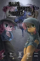 Size: 3317x4961 | Tagged: safe, artist:rouletteobsidian, derpibooru import, babs seed, pinkie pie, pony, babs the rapper, bipedal, clothes, exploitable meme, image macro, meme, movie poster, rapper pie