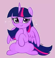 Size: 619x653 | Tagged: safe, artist:mn27, derpibooru import, twilight sparkle, twilight sparkle (alicorn), alicorn, pony, coy, cute, female, looking at you, mare, sitting, smiling, solo, sparkles, twiabetes