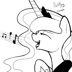 Size: 3000x3000 | Tagged: artist:darkflame75, derpibooru import, lunadoodle, monochrome, music notes, princess luna, safe, singing, solo