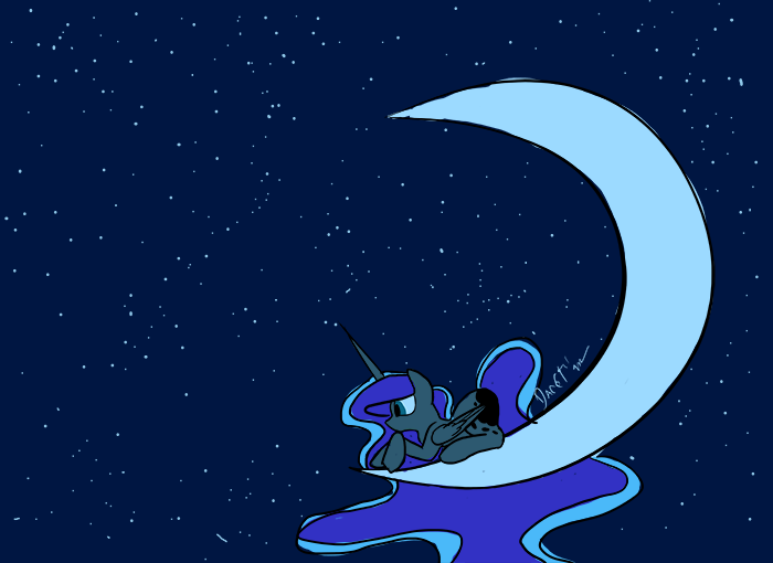 Size: 700x510 | Tagged: source needed, useless source url, safe, artist:darkflame75, derpibooru import, princess luna, alicorn, pony, lunadoodle, crescent moon, female, mare, moon, solo, tangible heavenly object, transparent moon